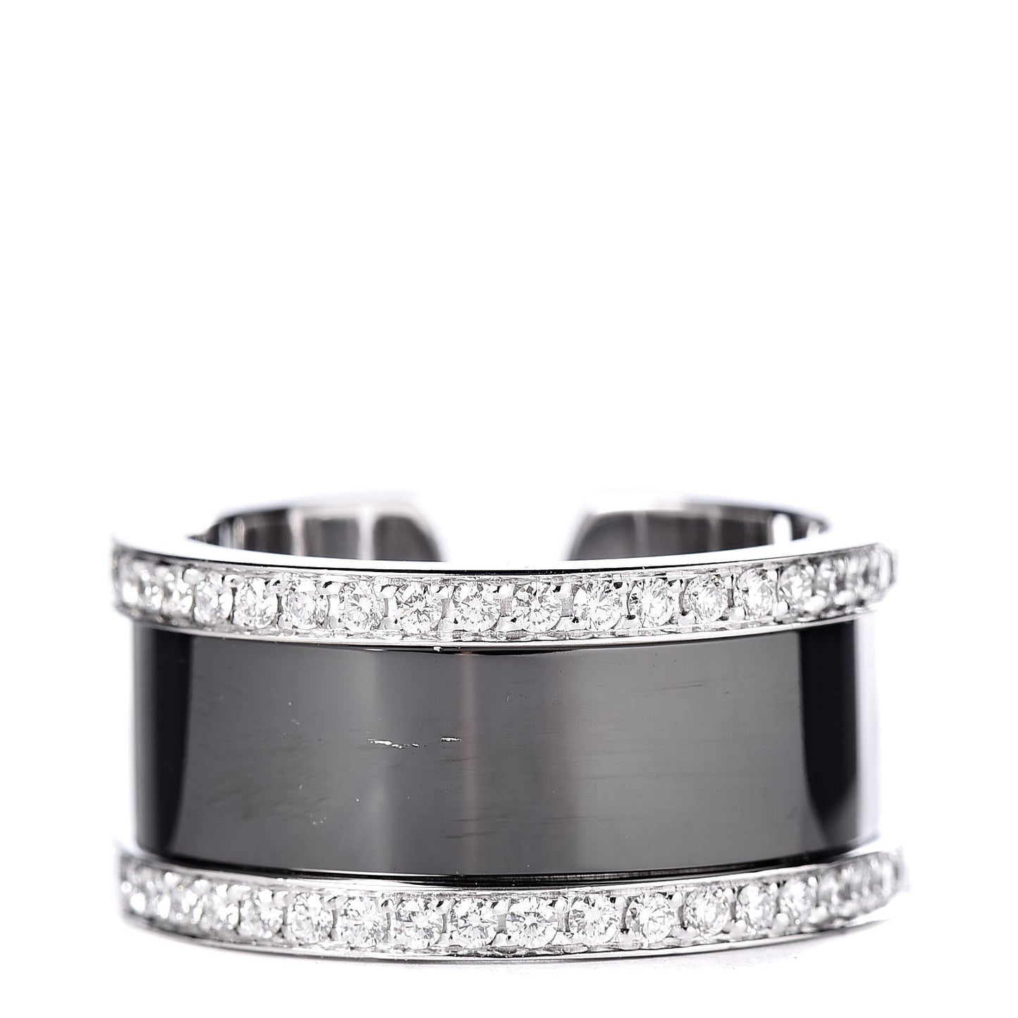 18K White Gold Enamel Diamond 10mm Logo De Ring Black 53 6.5