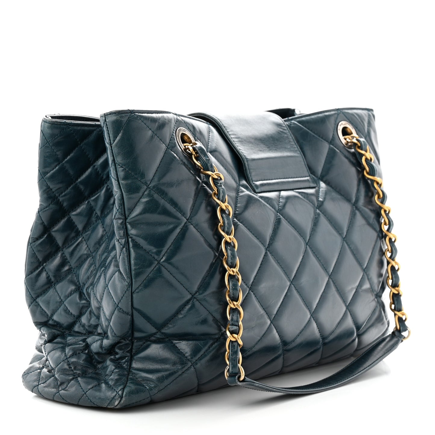 Glazed Calfskin Quilted Daily Walk Tote Navy