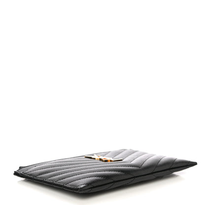 Saint Laurent Grain De Poudre Chevron Monogram Bill Pouch Black 4 of 11