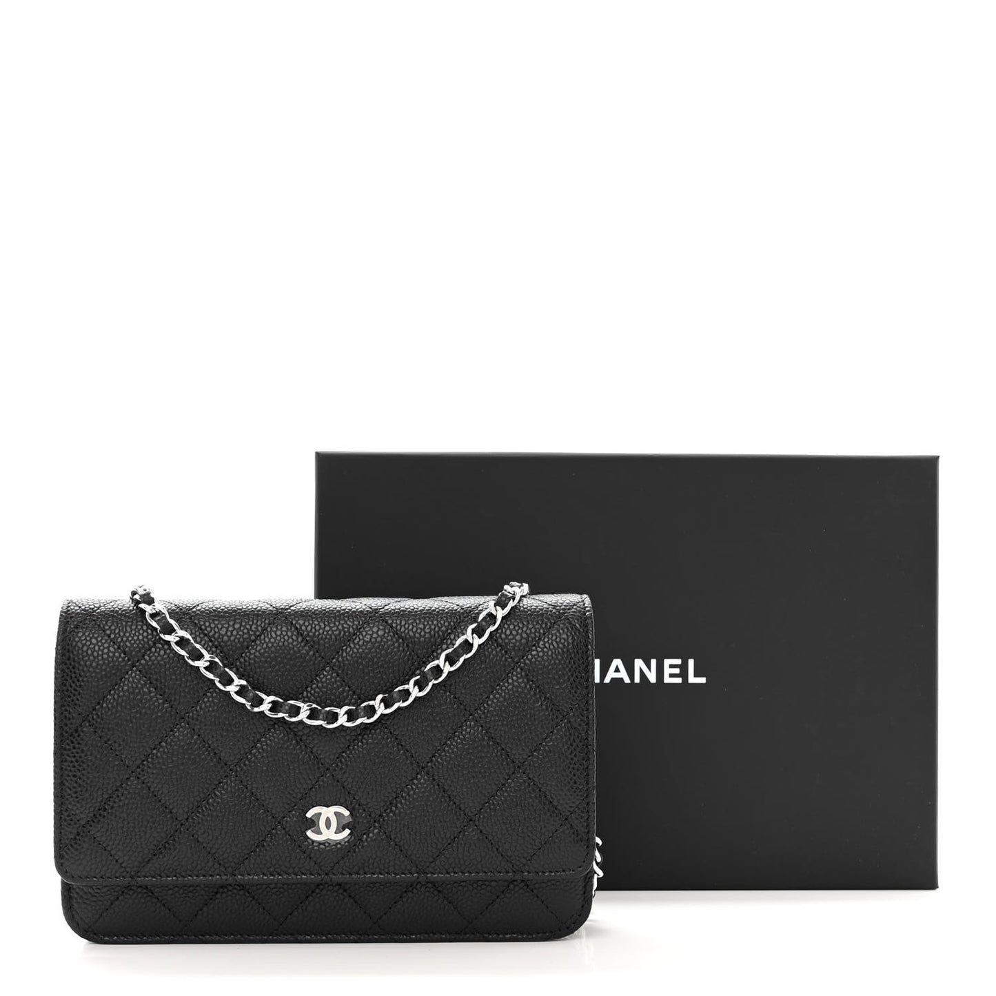Caviar Quilted Wallet on Chain WOC Black