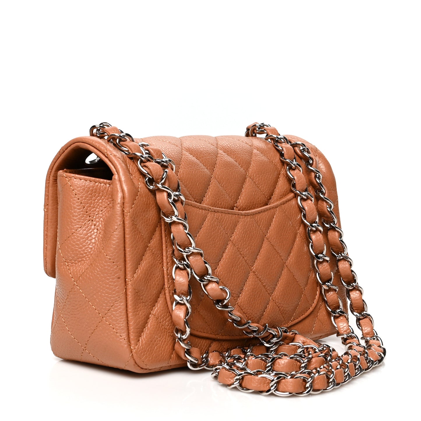 Caviar Quilted Mini Rectangular Flap Light Brown