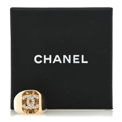 Chanel Metal Crystal CC Signet Ring 54 6.75 Light Gold 5 of 5