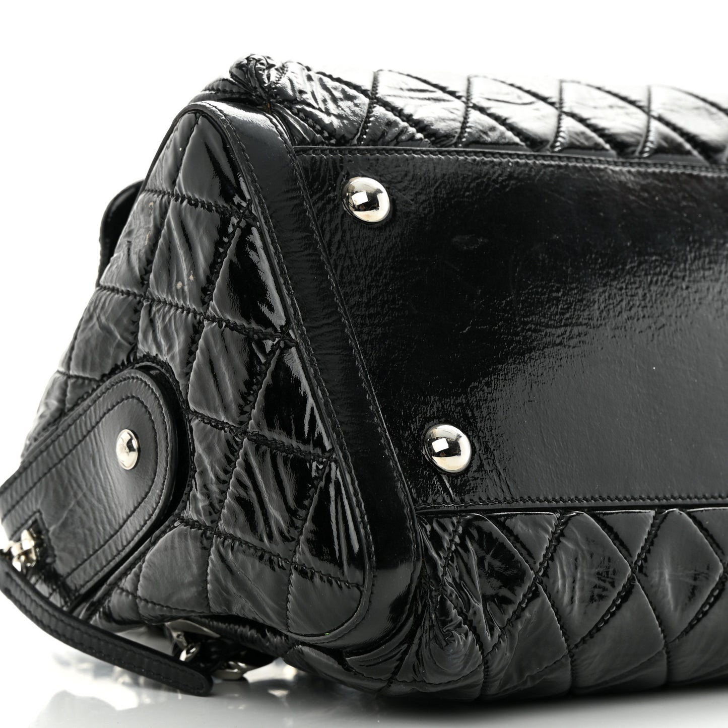 Patent Quilted Day Glo Flap Bag Black