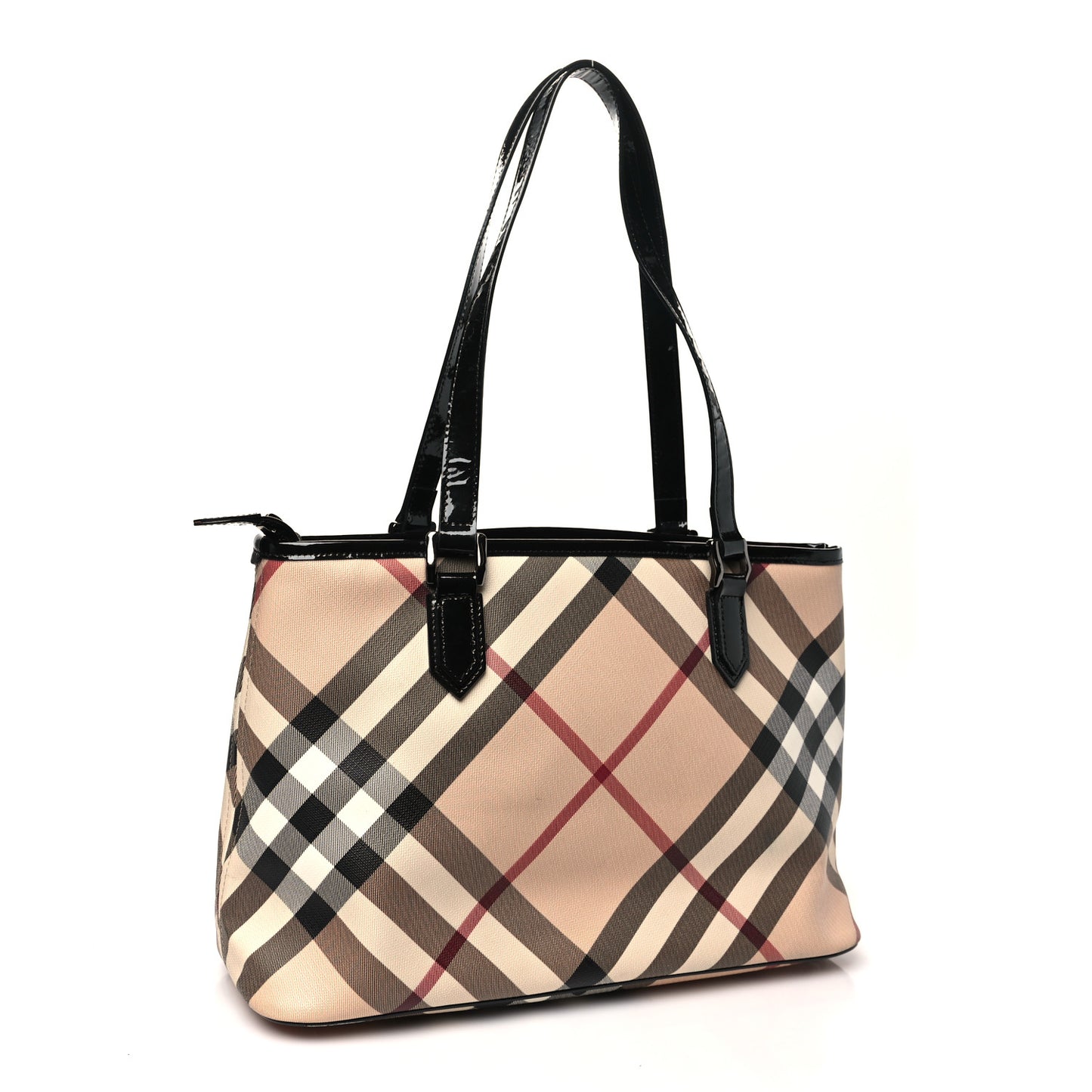 Metallic Calfskin Nova Check Small Nickie Tote Black