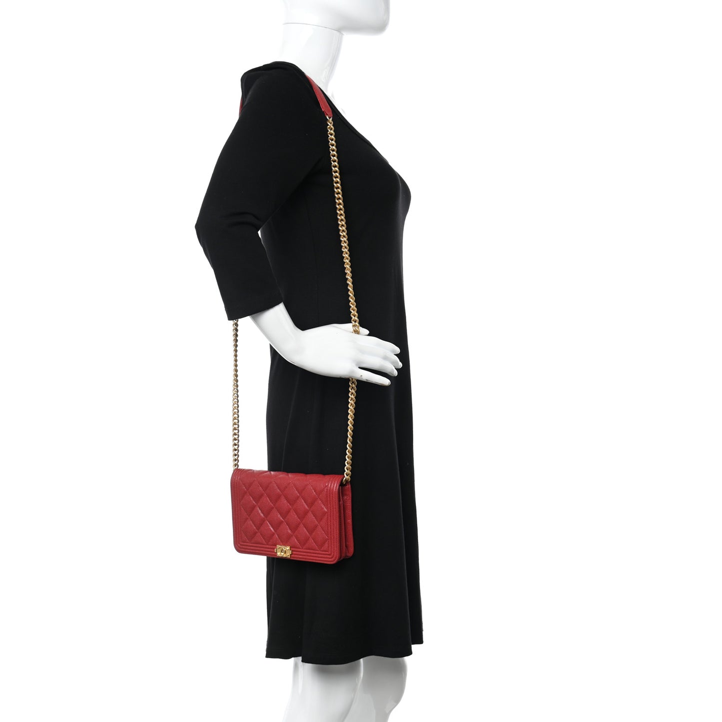 Caviar Quilted Boy Wallet On Chain WOC Red