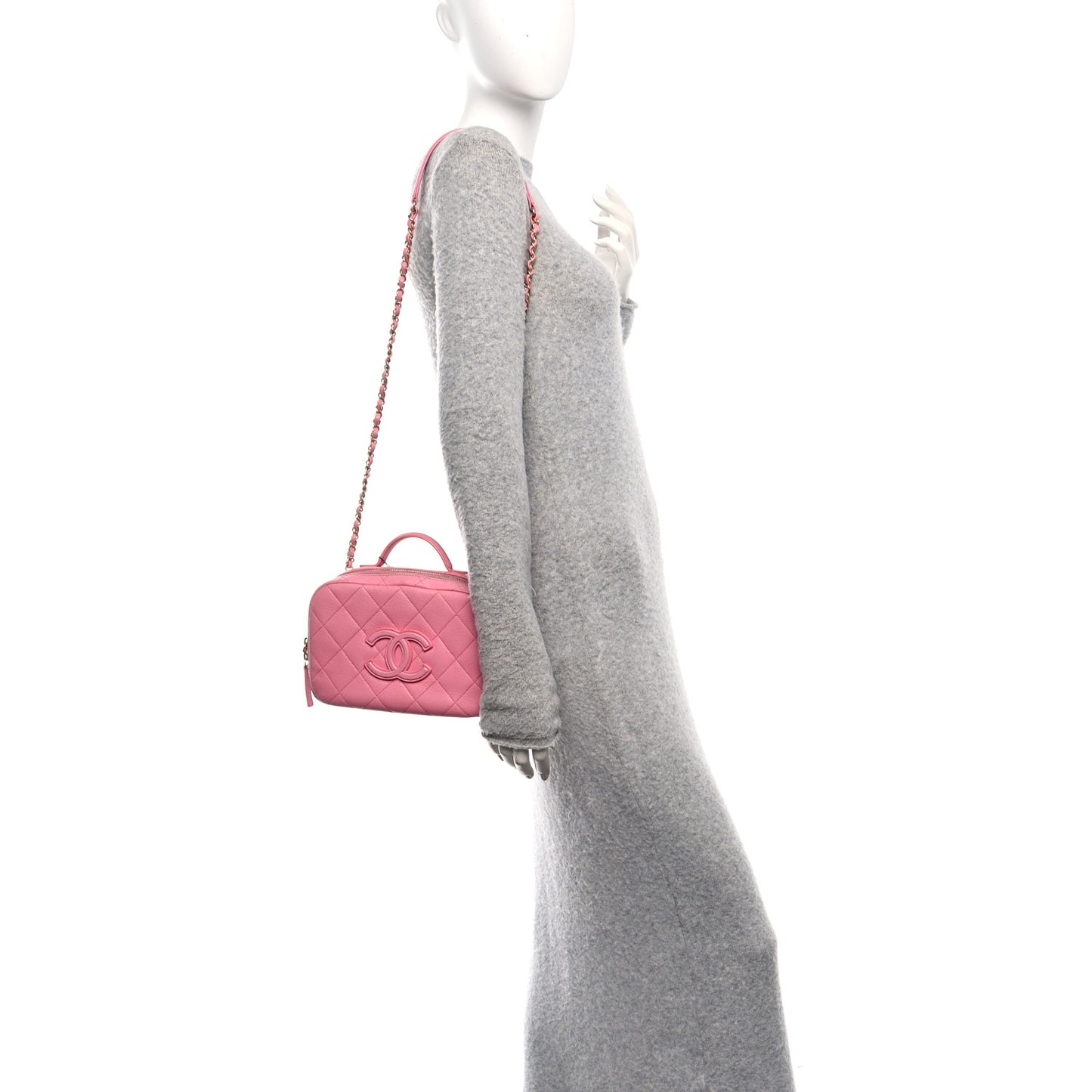 Caviar Quilted Small Top Handle Vanity Case Pink