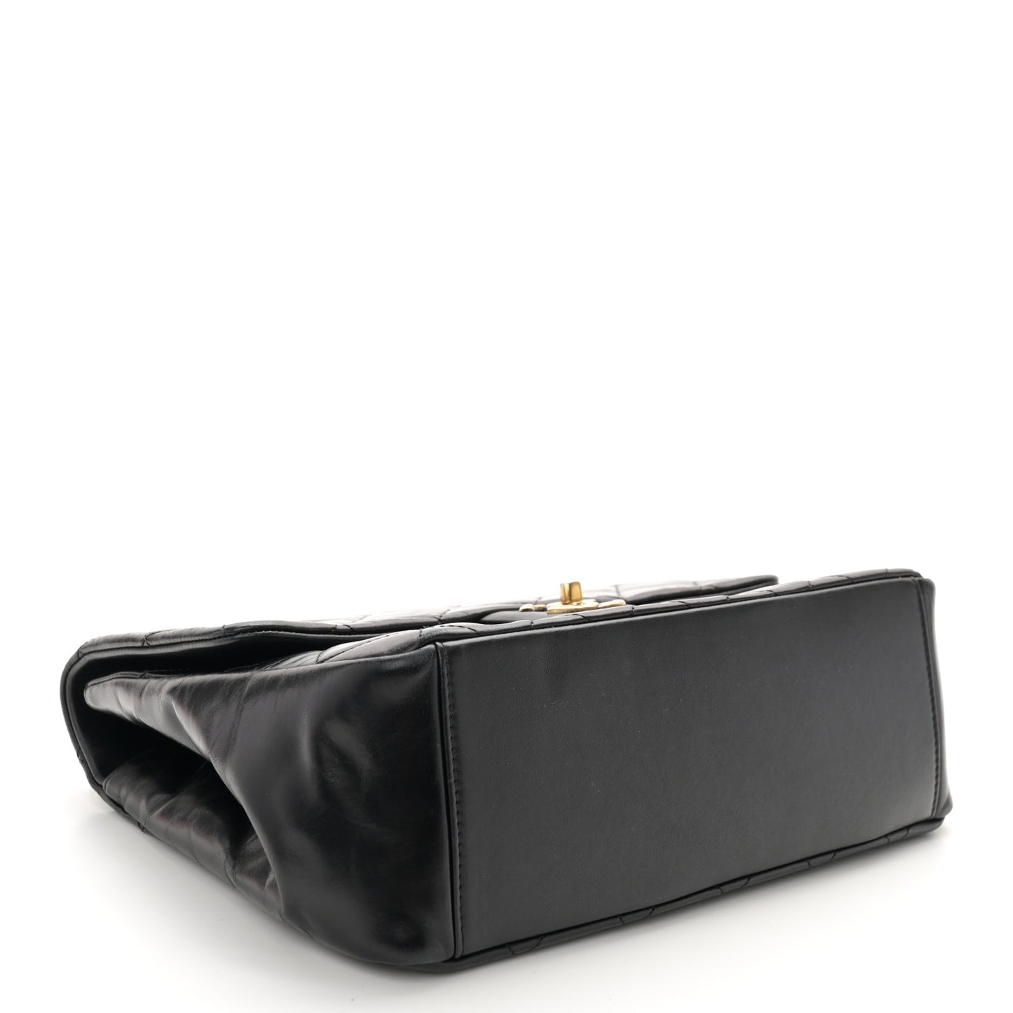 Calfskin Quilted Large Gold Bar Top Handle Flap Black