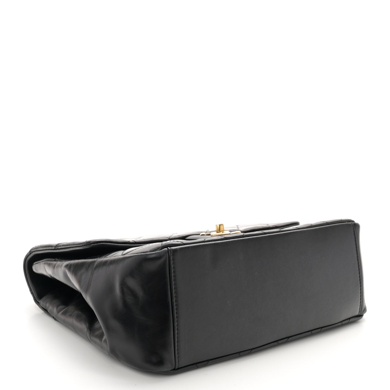 Chanel Calfskin Quilted Large Gold Bar Top Handle Flap Black 4 of 10