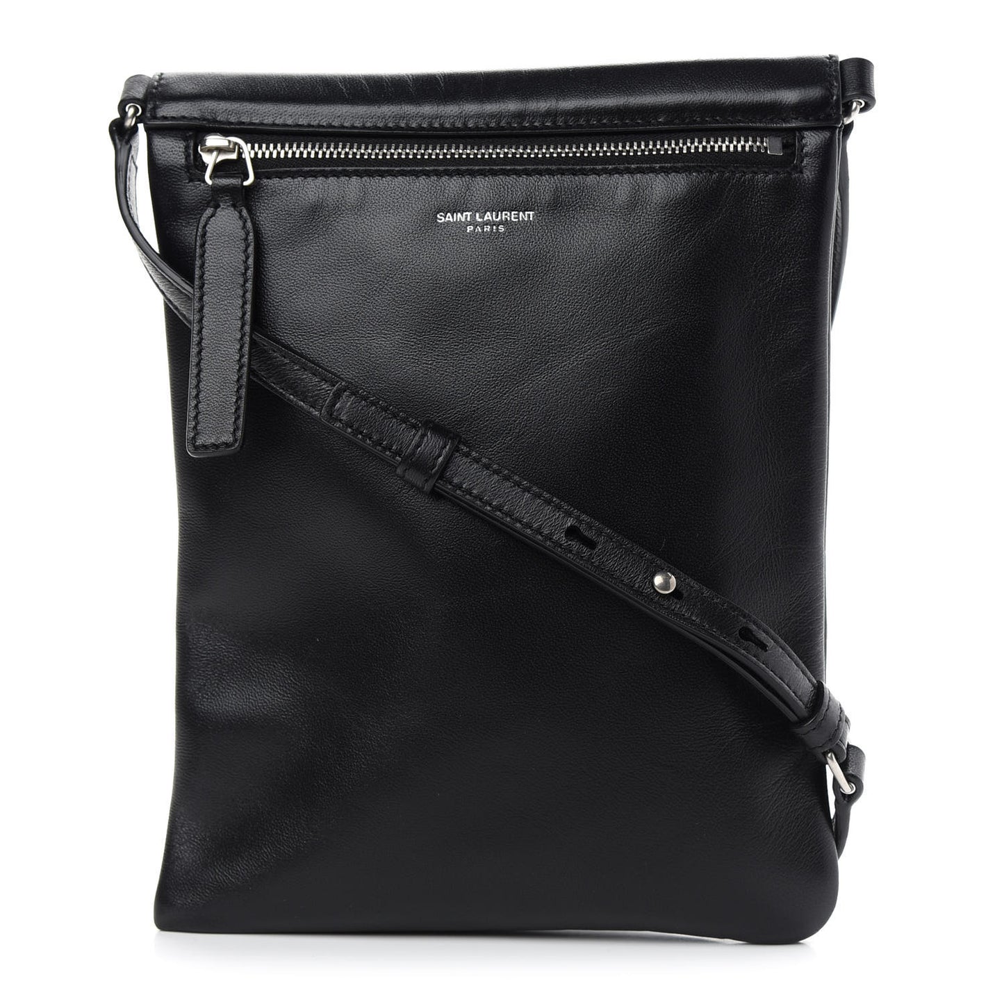 Antiqued Lambskin Sid Flat Crossbody Black