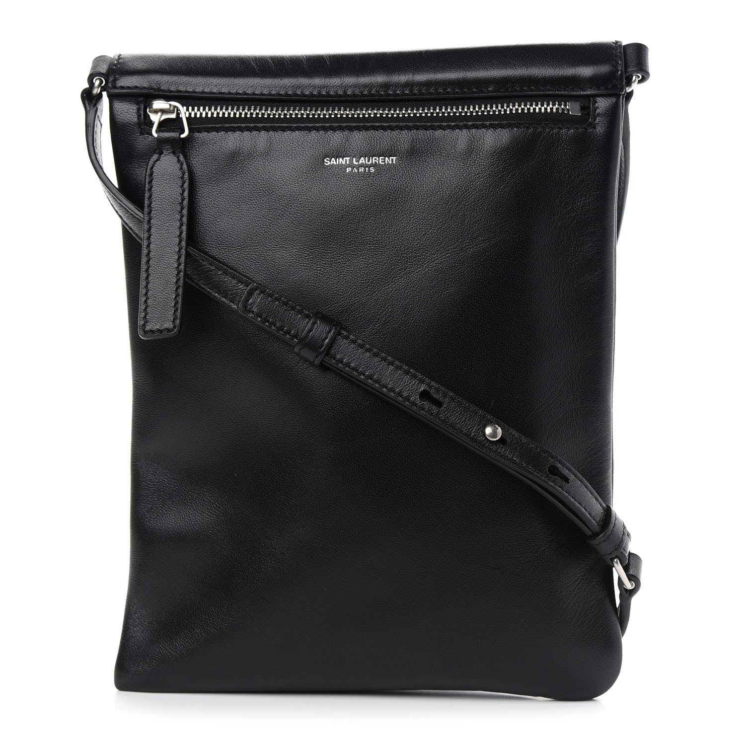 Saint Laurent Antiqued Lambskin Sid Flat Crossbody Black 1 of 10