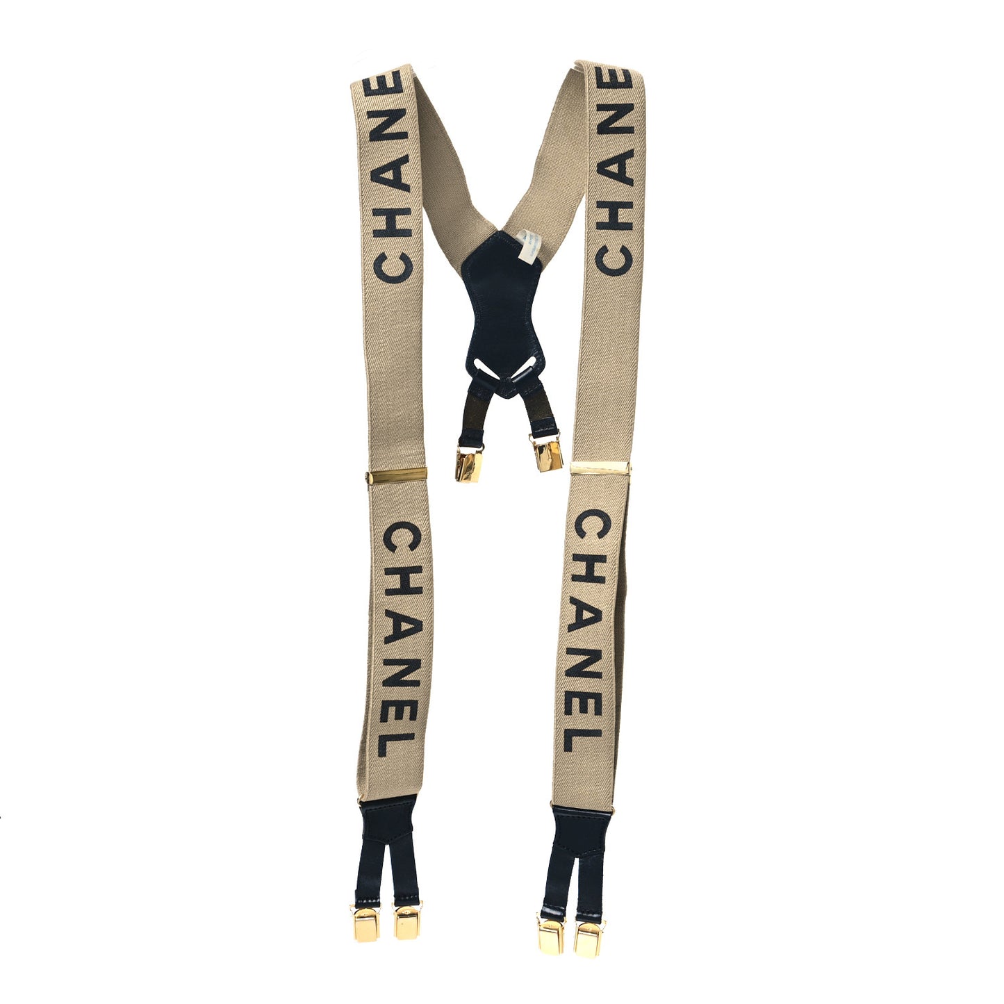 Elastic Logo Suspenders Beige Black