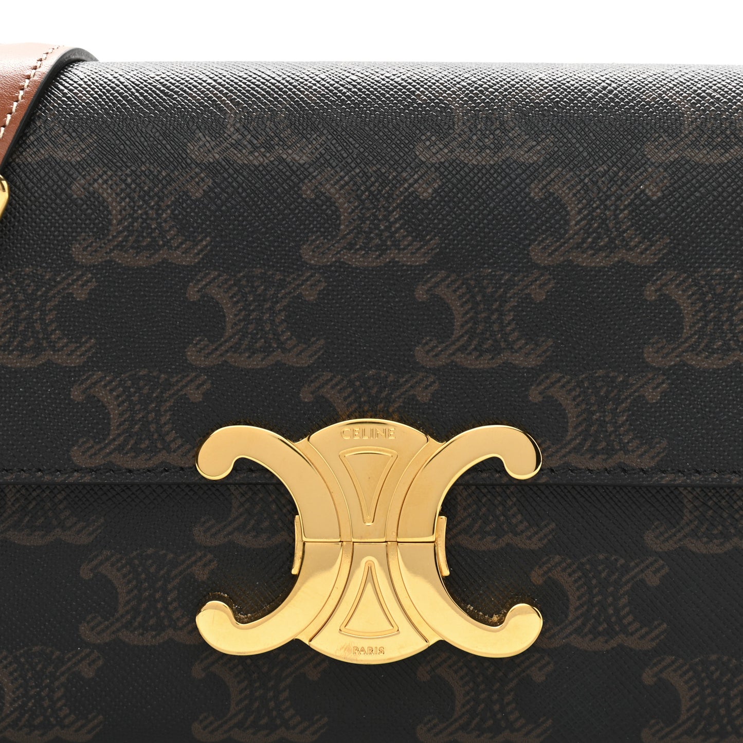 Canvas Calfskin Triomphe Shoulder Bag Tan