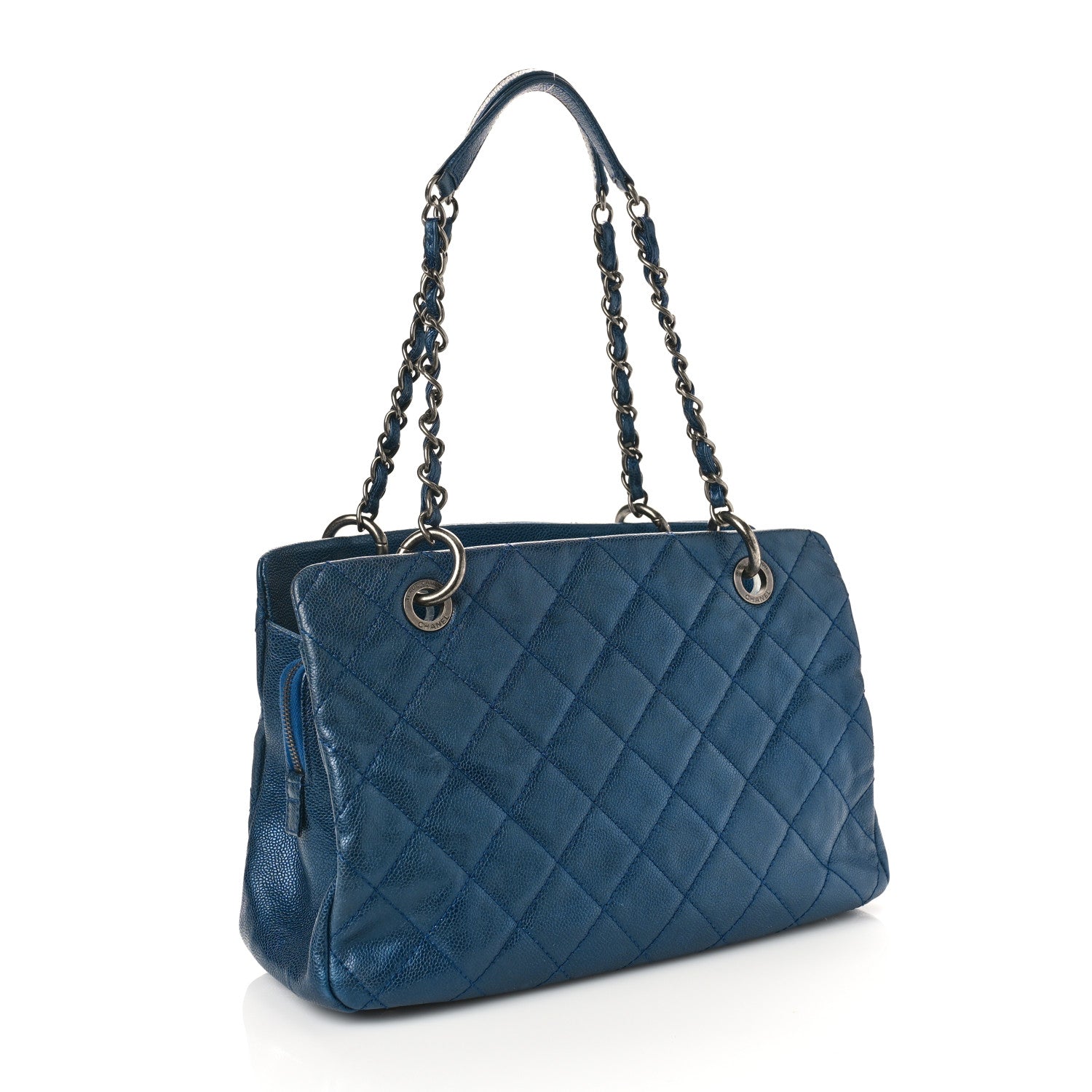 Chanel Iridescent Caviar Quilted Chic Shopping Tote Blue 3 of 9