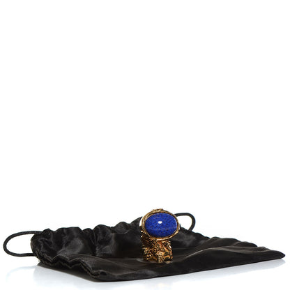 Saint Laurent Glass Cabochon Arty Ovale Ring 8 Gold Lapis 5 of 5