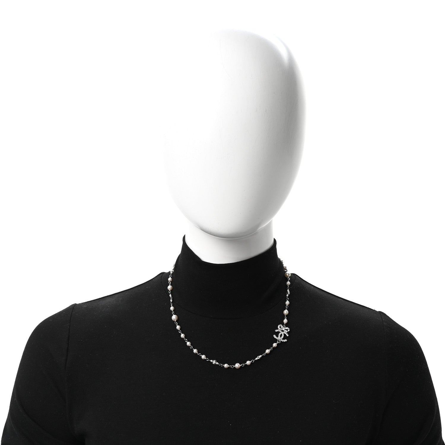 Chanel Pearl Crystal CC Bow Choker Necklace Silver Pearly White 2 of 5