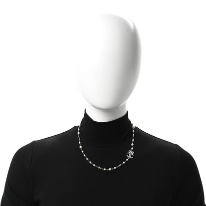 Chanel Pearl Crystal CC Bow Choker Necklace Silver Pearly White 2 of 5