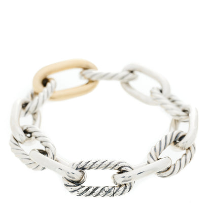David Yurman Sterling Silver 18K Yellow Gold 13.5mm Large Madison Cable Link Bracelet 2 of 5