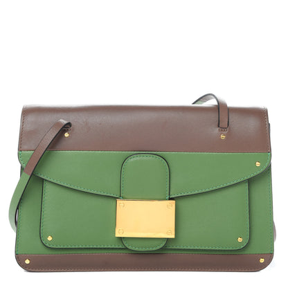 Valentino Garavani Calfskin Rivet Colorblock Double Handle Shoulder Bag Brown Green 1 of 19