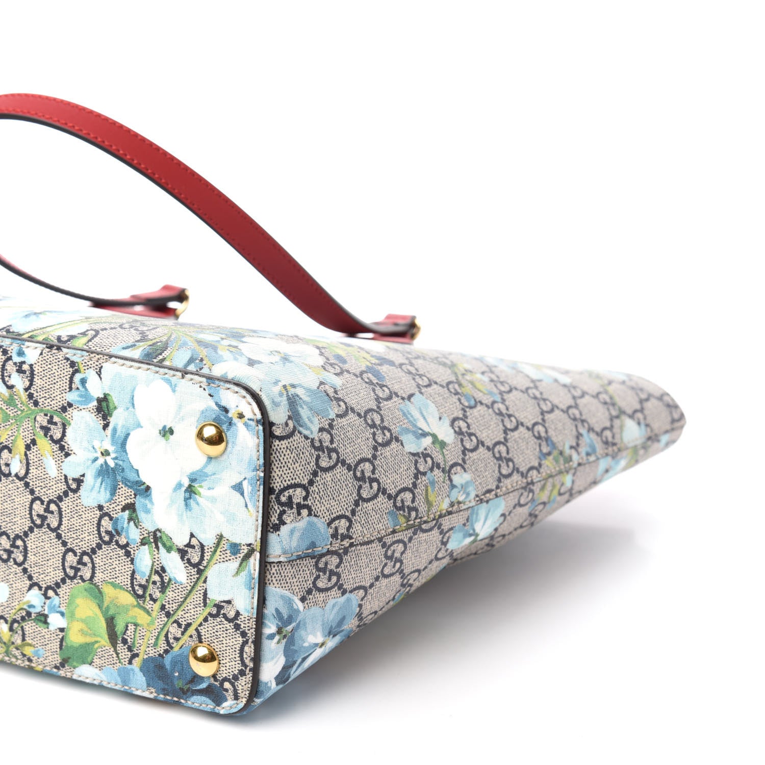 Gucci GG Supreme Monogram Blooms Medium Zippered Bucket Tote Beige Blue Navy Hibiscus Red 7 of 10