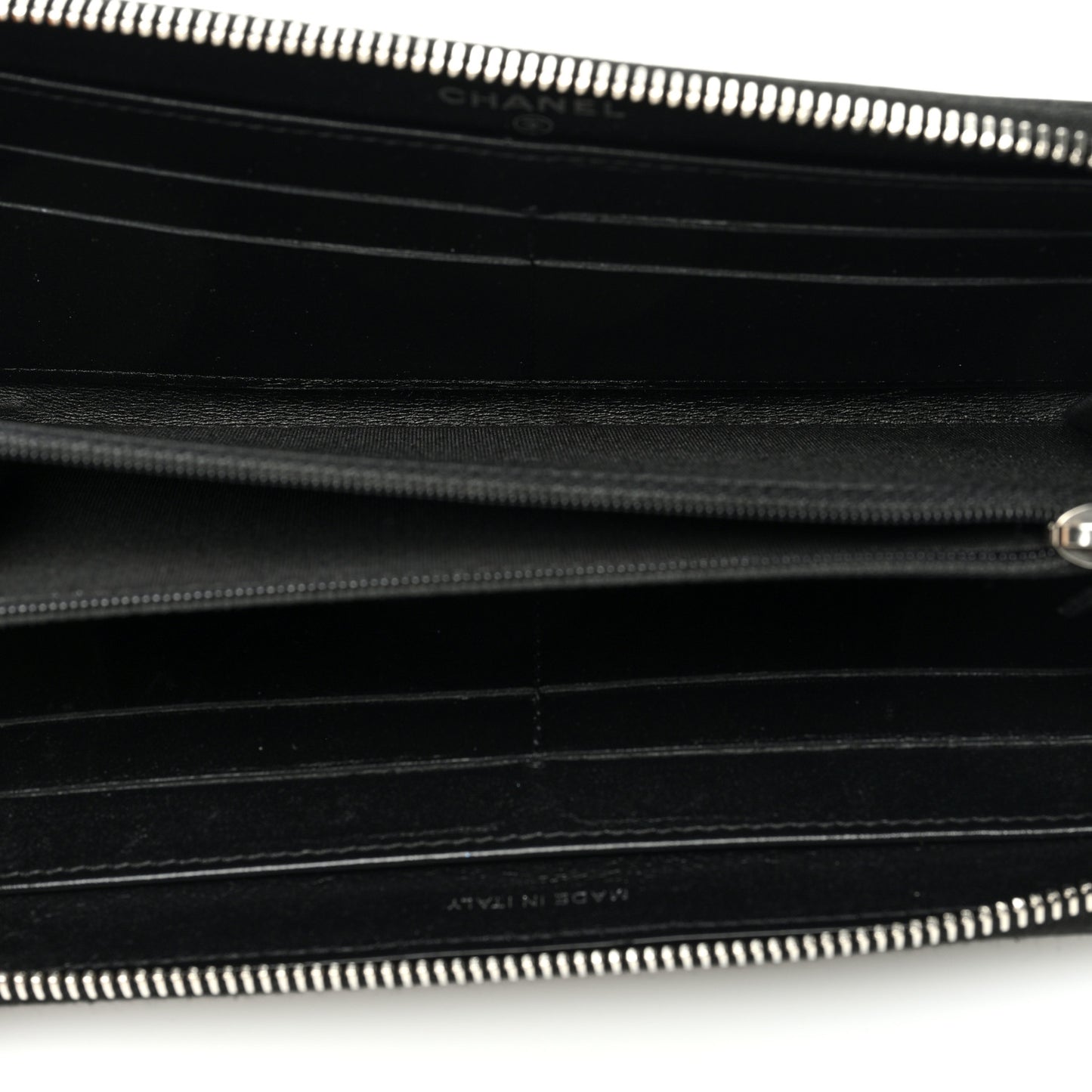 Lambskin Camellia Embossed Large Zip Around Gusset Wallet Black