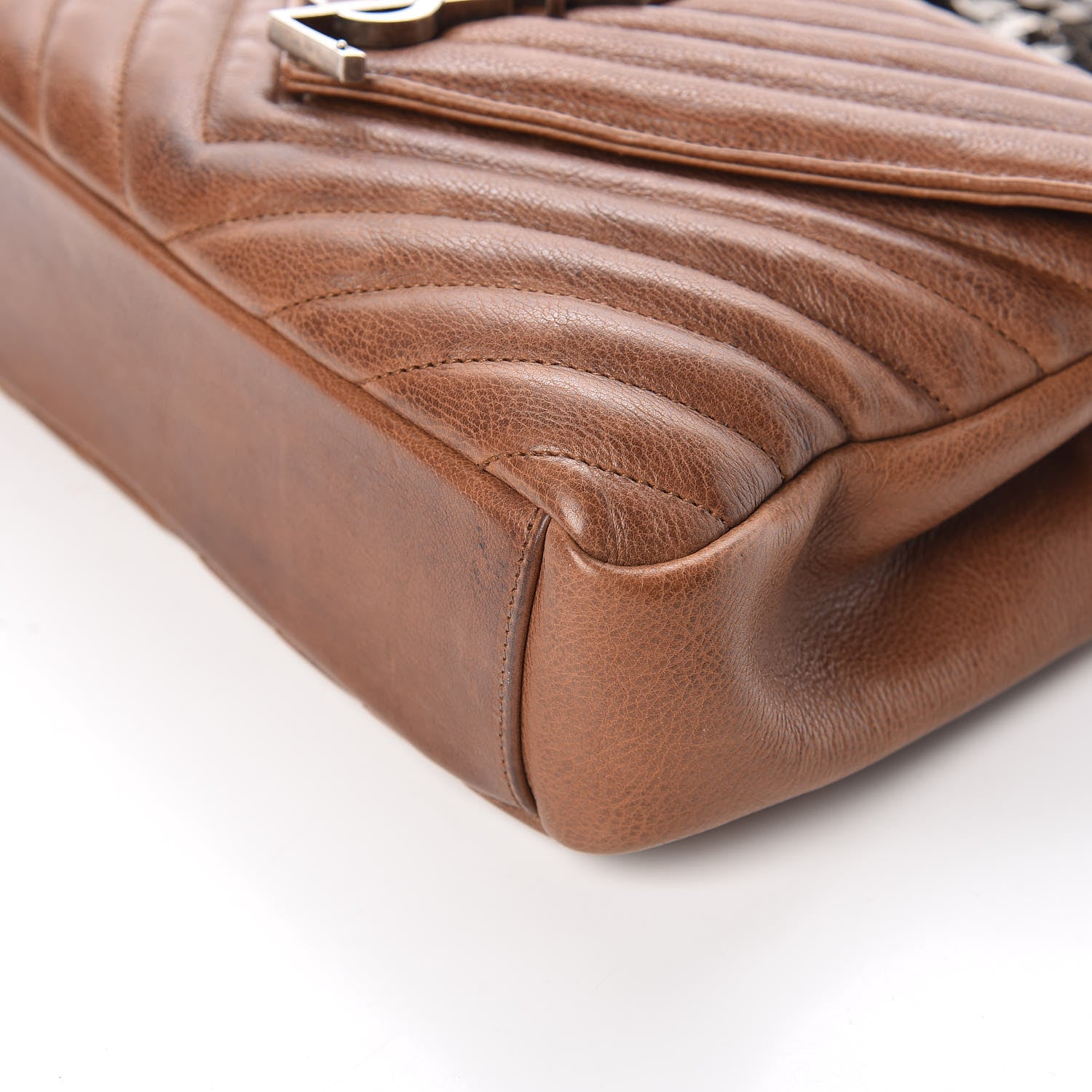 Saint Laurent Calfskin Matelasse Chevron Monogram Medium College Bag Cognac 13 of 20