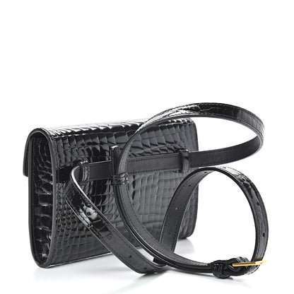 Saint Laurent Calfskin Crocodile Embossed Envelope Belt Bag Black 2 of 9