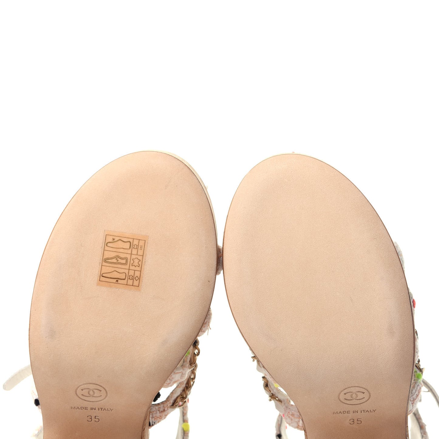 Tweed Chain Platform Sandals 35 Coral White