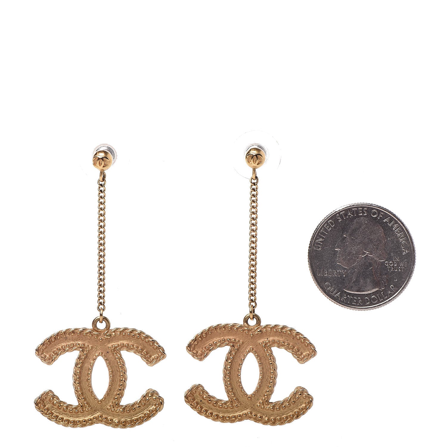 Chanel CC Drop Earrings Matte Gold 2 of 5