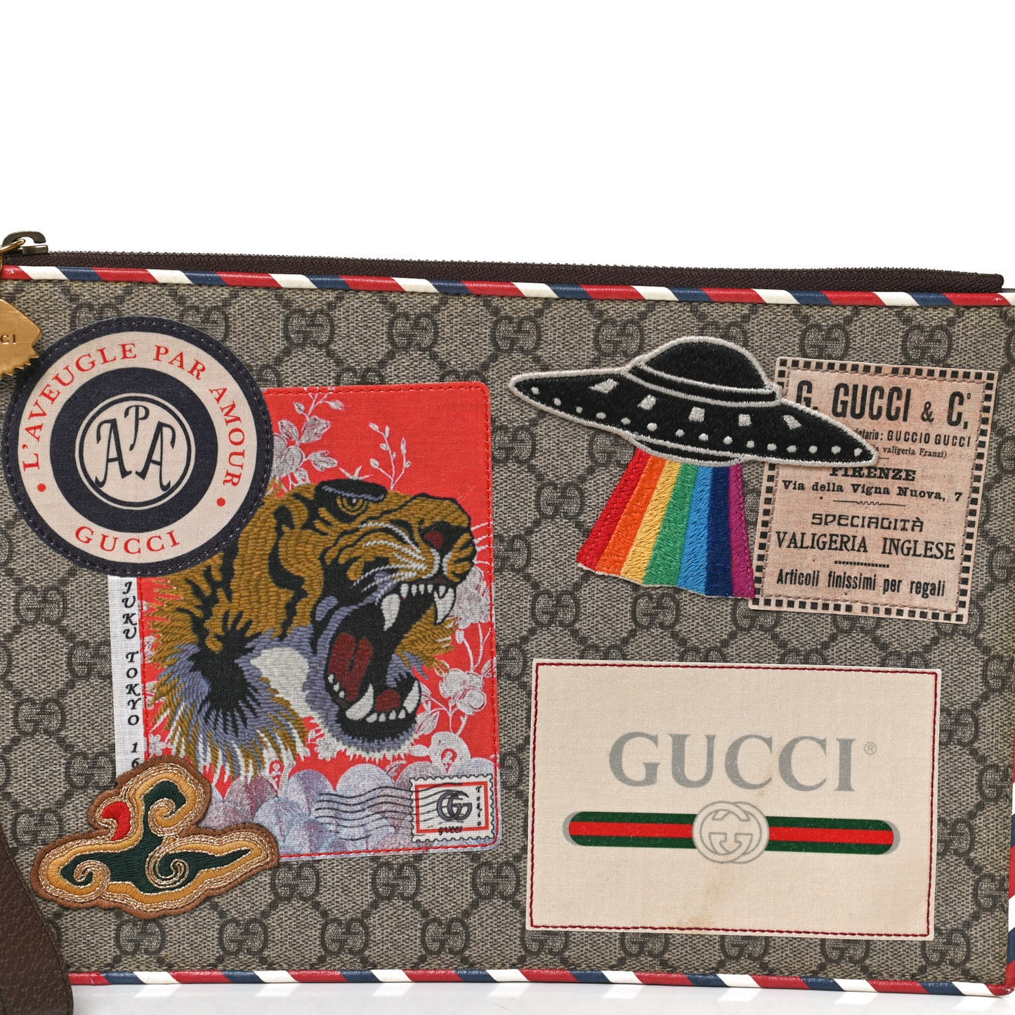 GG Supreme Monogram Courrier Documents Holder Beige New Acero