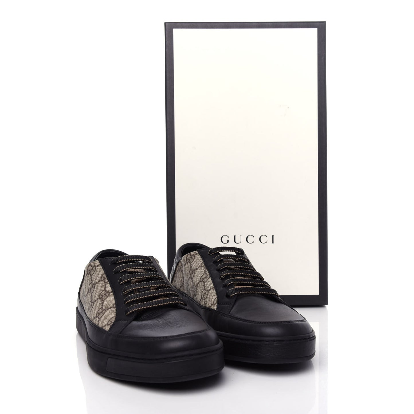 GG Supreme Monogram Mens Low Top Sneakers 9.5 Black Beige Ebony