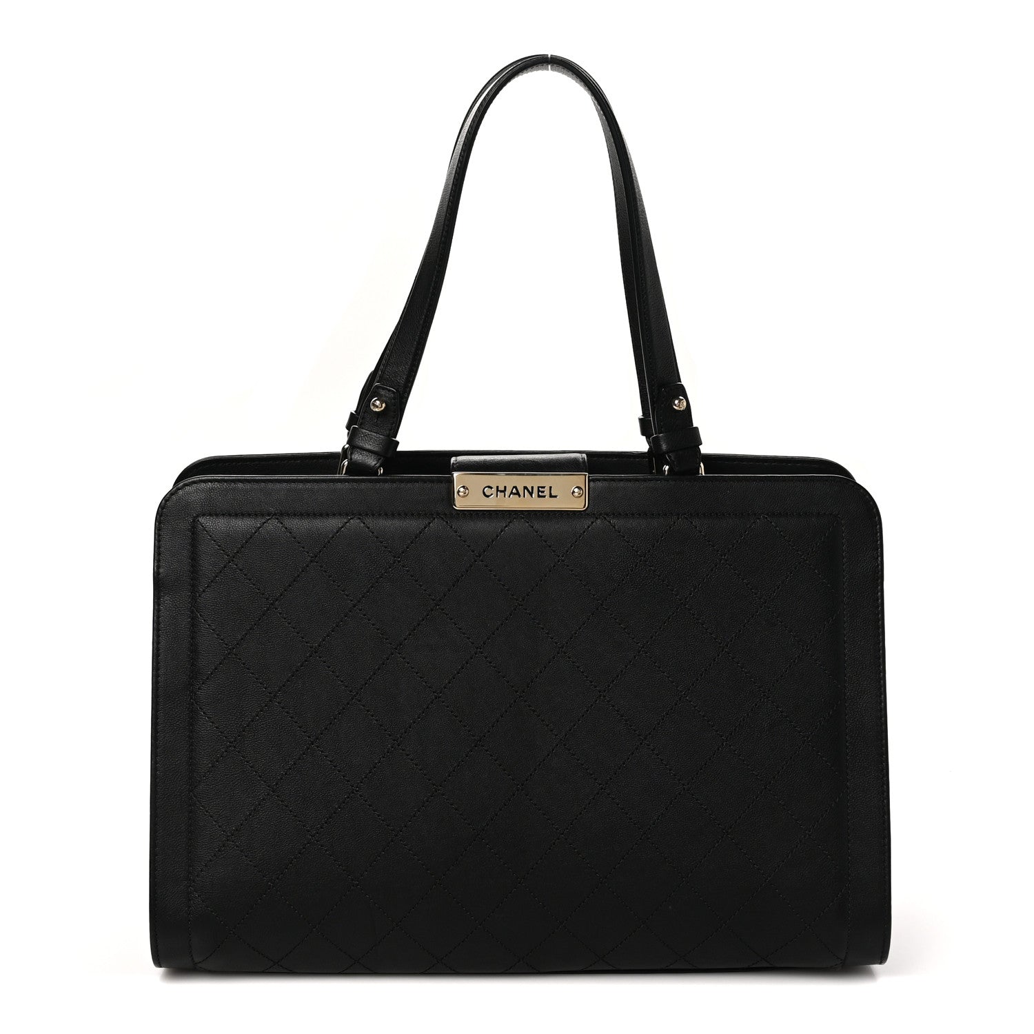 Chanel Grained Calfskin Stitched Large Label Click Shopper Tote Black 1 of 10