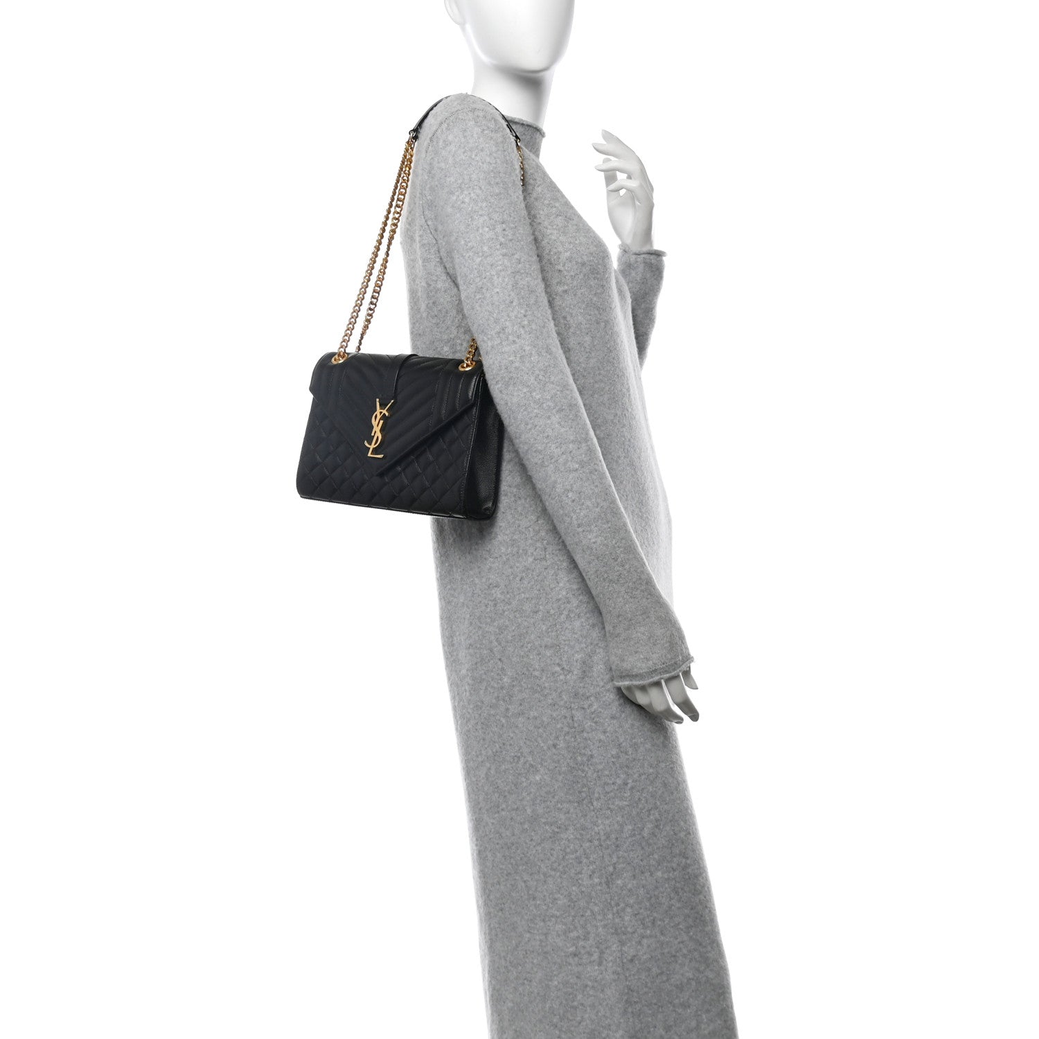 Saint Laurent Grain De Poudre Textured Mixed Matelasse Triquilt Medium Monogram Satchel Black 2 of 11