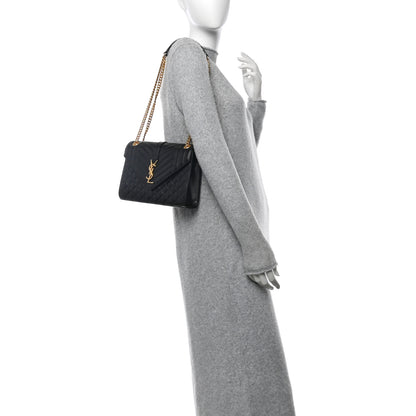 Saint Laurent Grain De Poudre Textured Mixed Matelasse Triquilt Medium Monogram Satchel Black 2 of 11