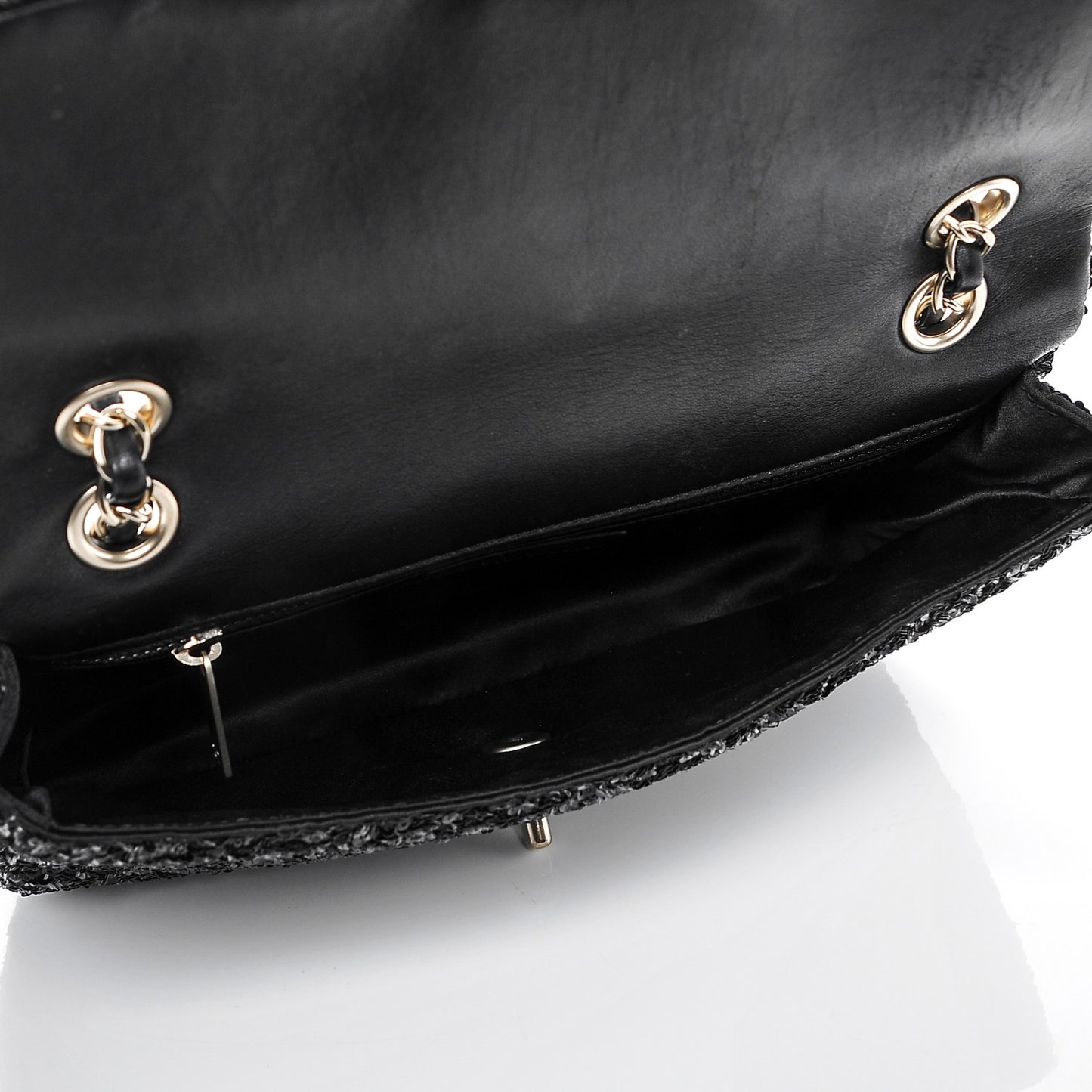Sequin Embroidered Medium Flap Bag Black