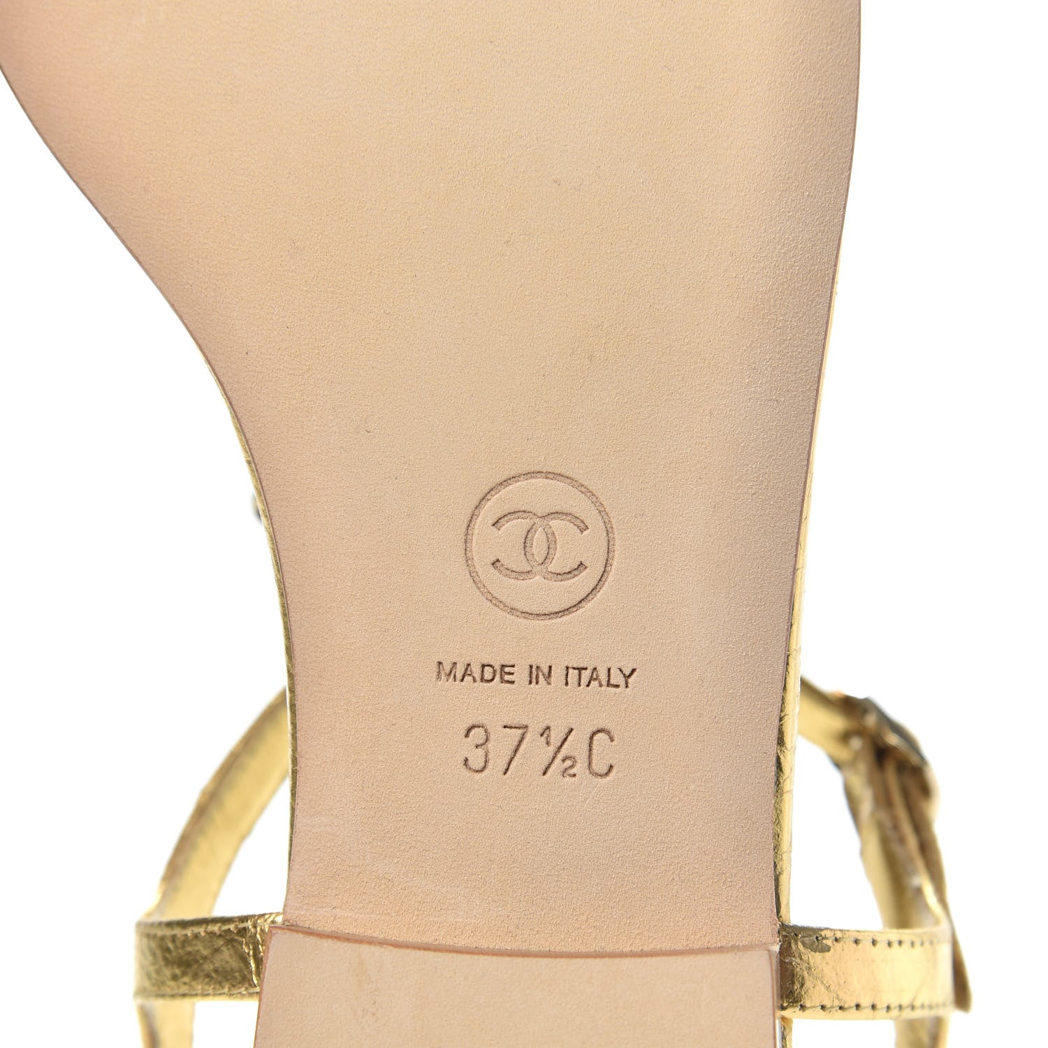 Chanel Aged Metallic Calfskin CC Chain Thong Sandals 37.5 Gold 7 of 9