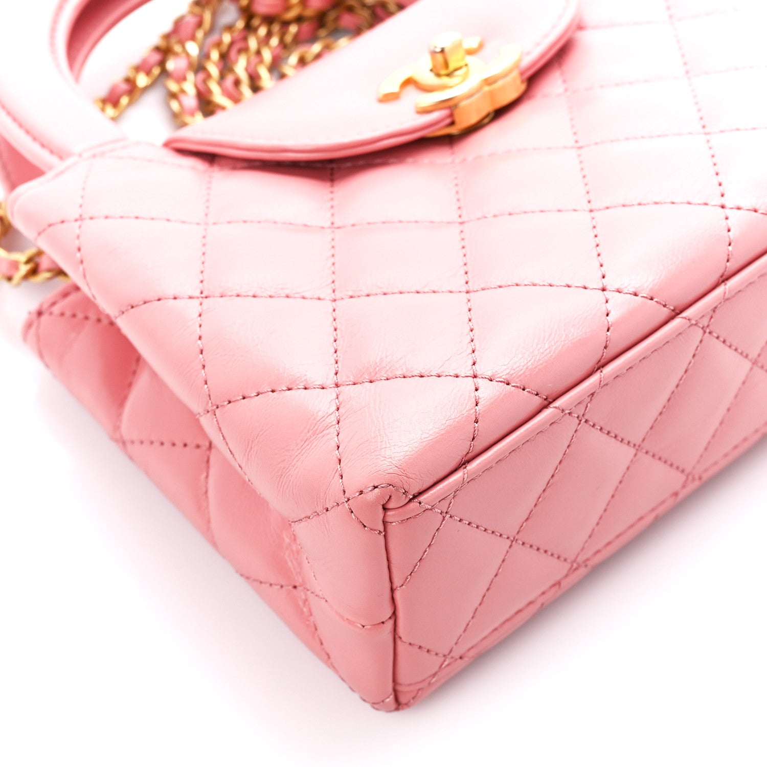Chanel Shiny Aged Calfskin Quilted Nano Kelly Shopper Coral Pink 9 of 11