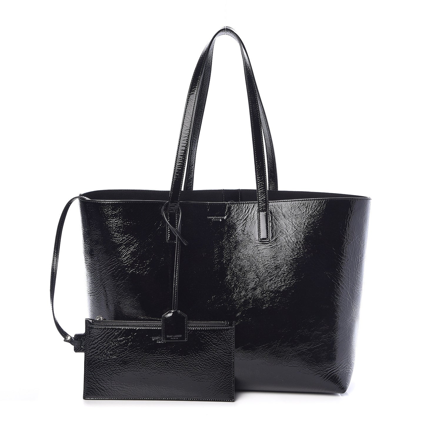 Patent Calfskin Large Shopping Tote Black