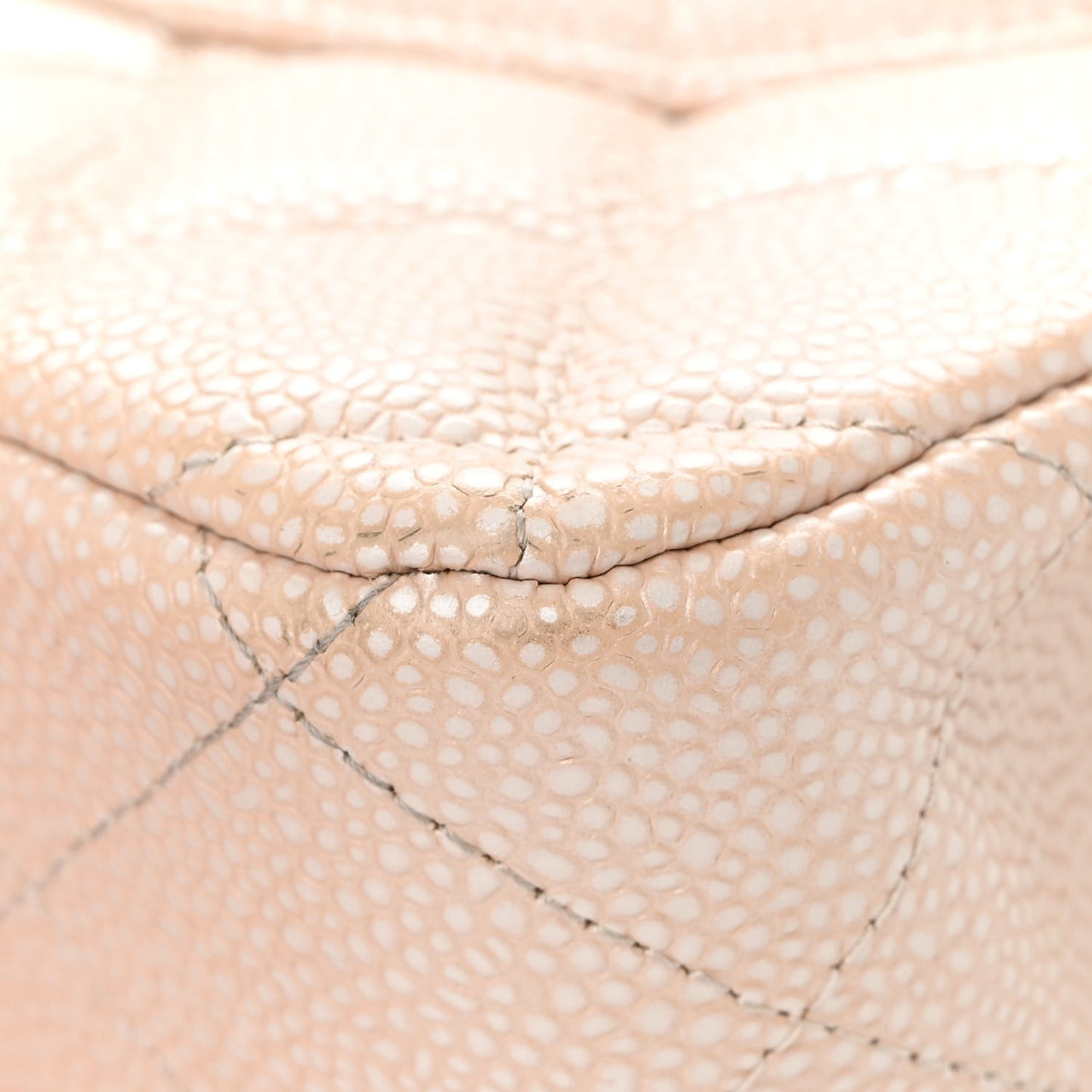 Iridescent Caviar Quilted Jumbo Double Flap Beige