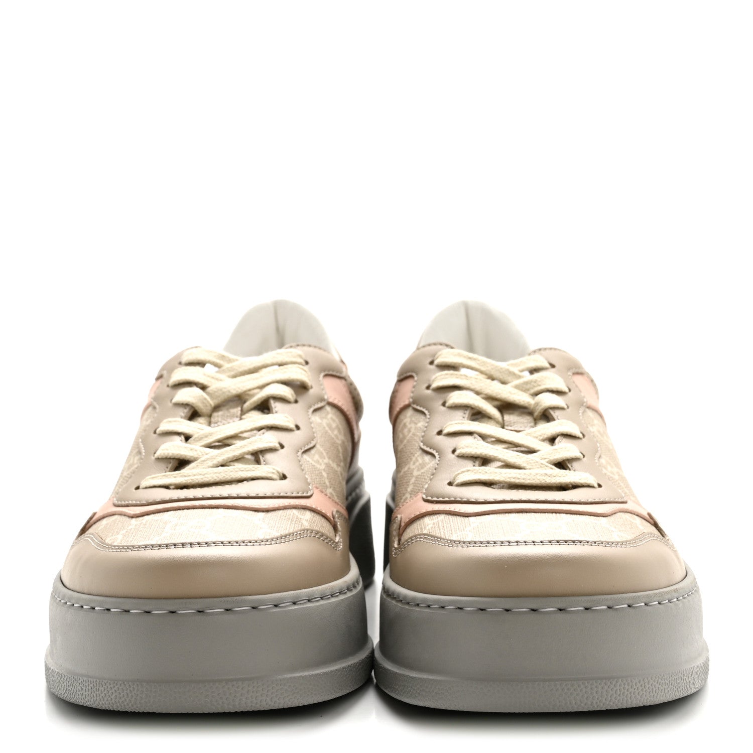 Gucci Calfskin GG Supreme Monogram Perforated Womens Platform 55mm Sneakers 41 Apricot Pink Beige Grey 3 of 9