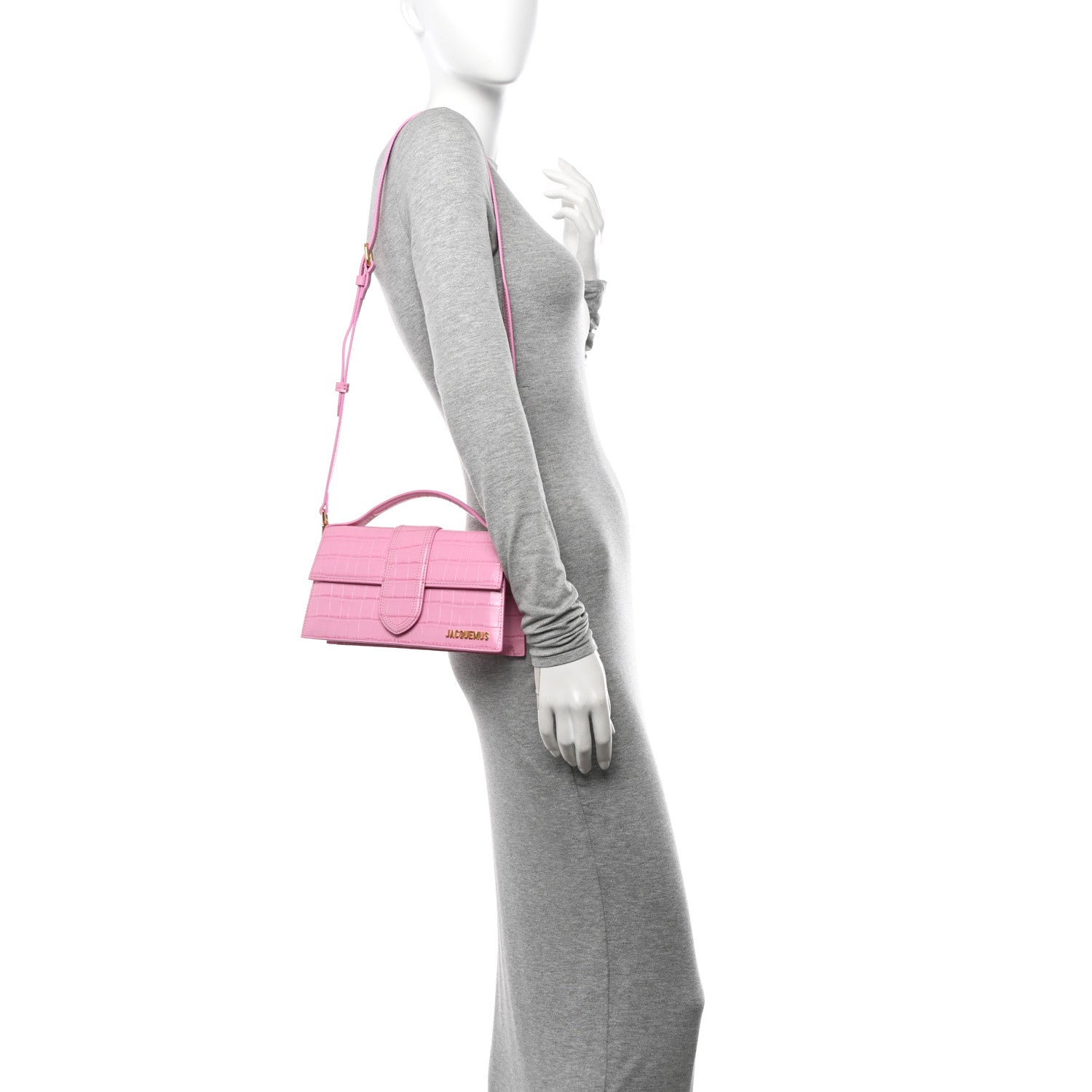 Jacquemus Calfskin Crocodile Embossed Le Grand Bambino Pink 2 of 15