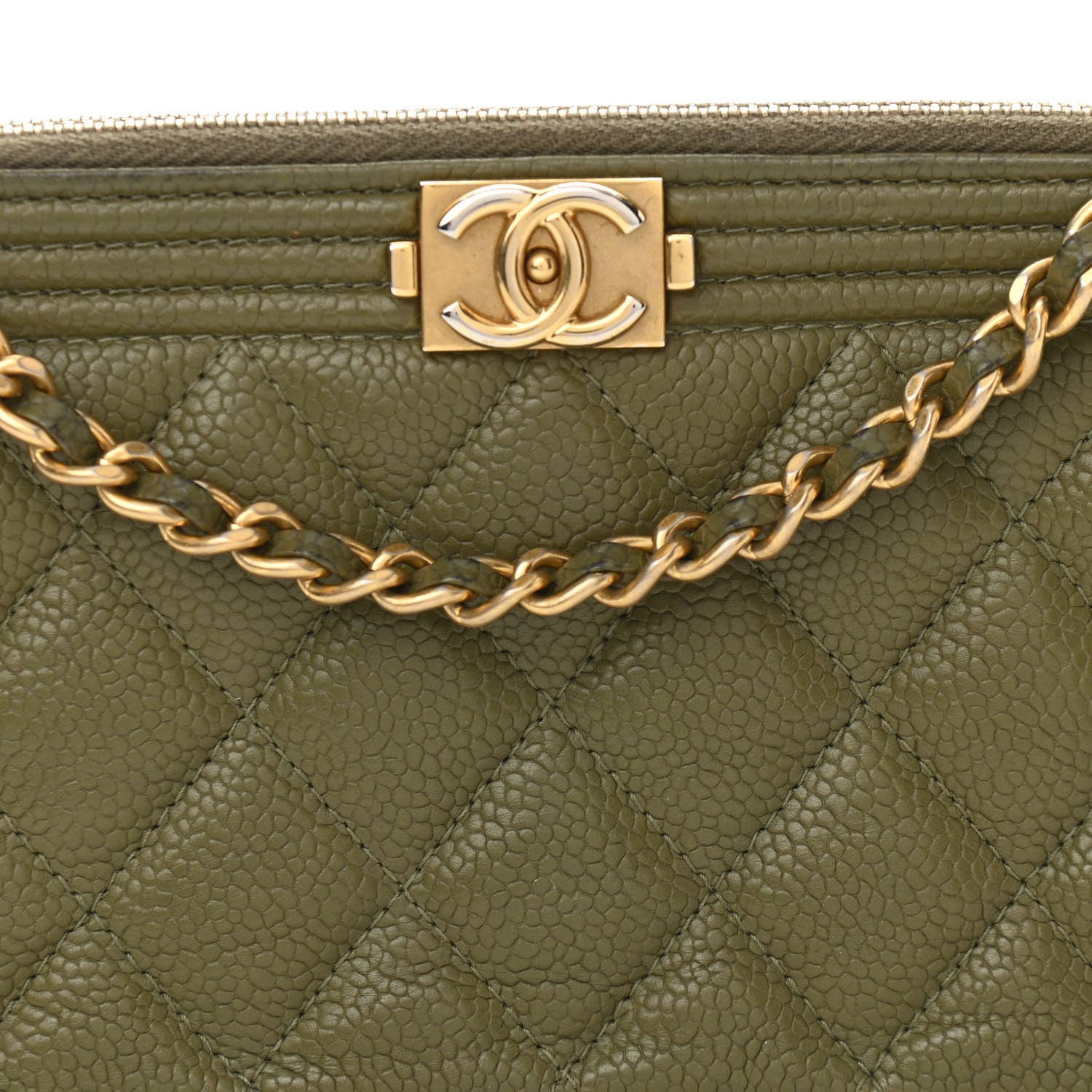 Chanel Caviar Quilted Small Boy Clutch With Chain Khaki 10 of 15