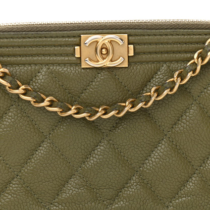Chanel Caviar Quilted Small Boy Clutch With Chain Khaki 10 of 15