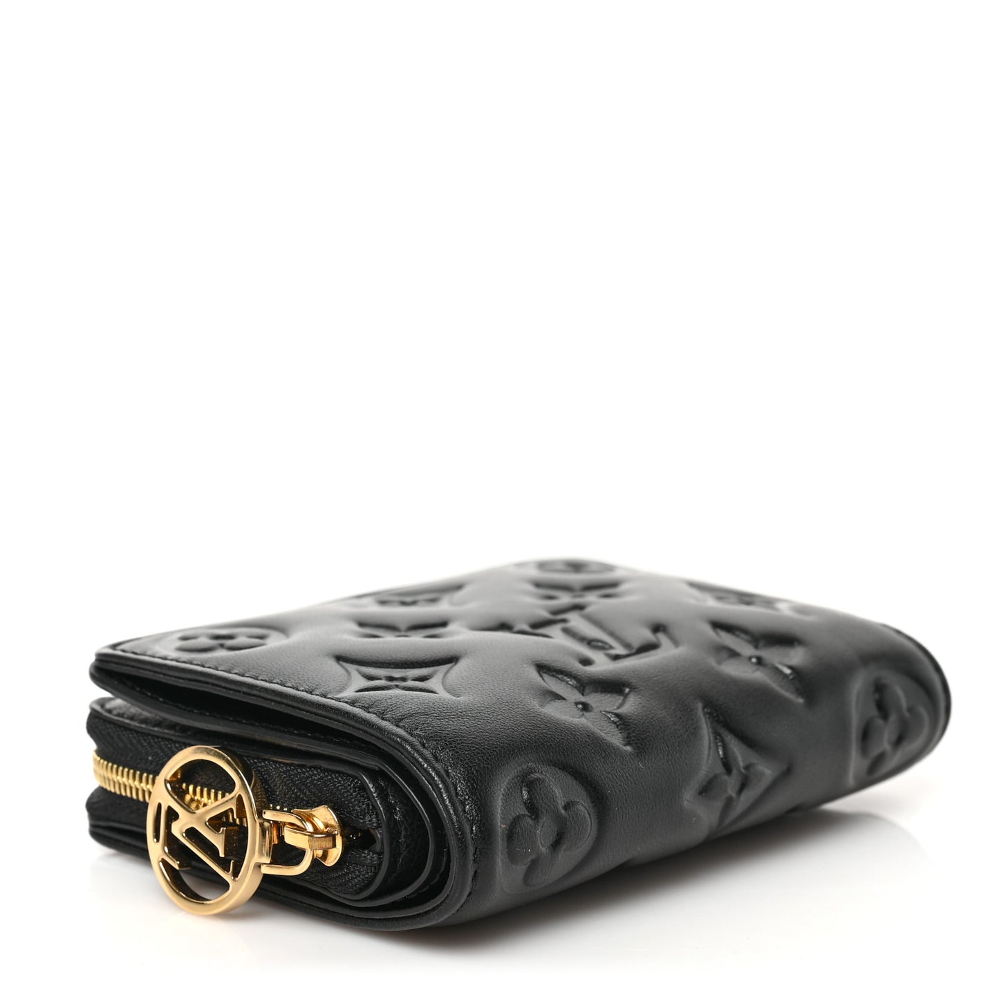 Lambskin Embossed Monogram Lou Coussin Wallet Black