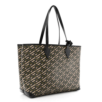 Versace Canvas Calfskin Monogram La Greca Medusa Tote Black Khaki 3 of 11