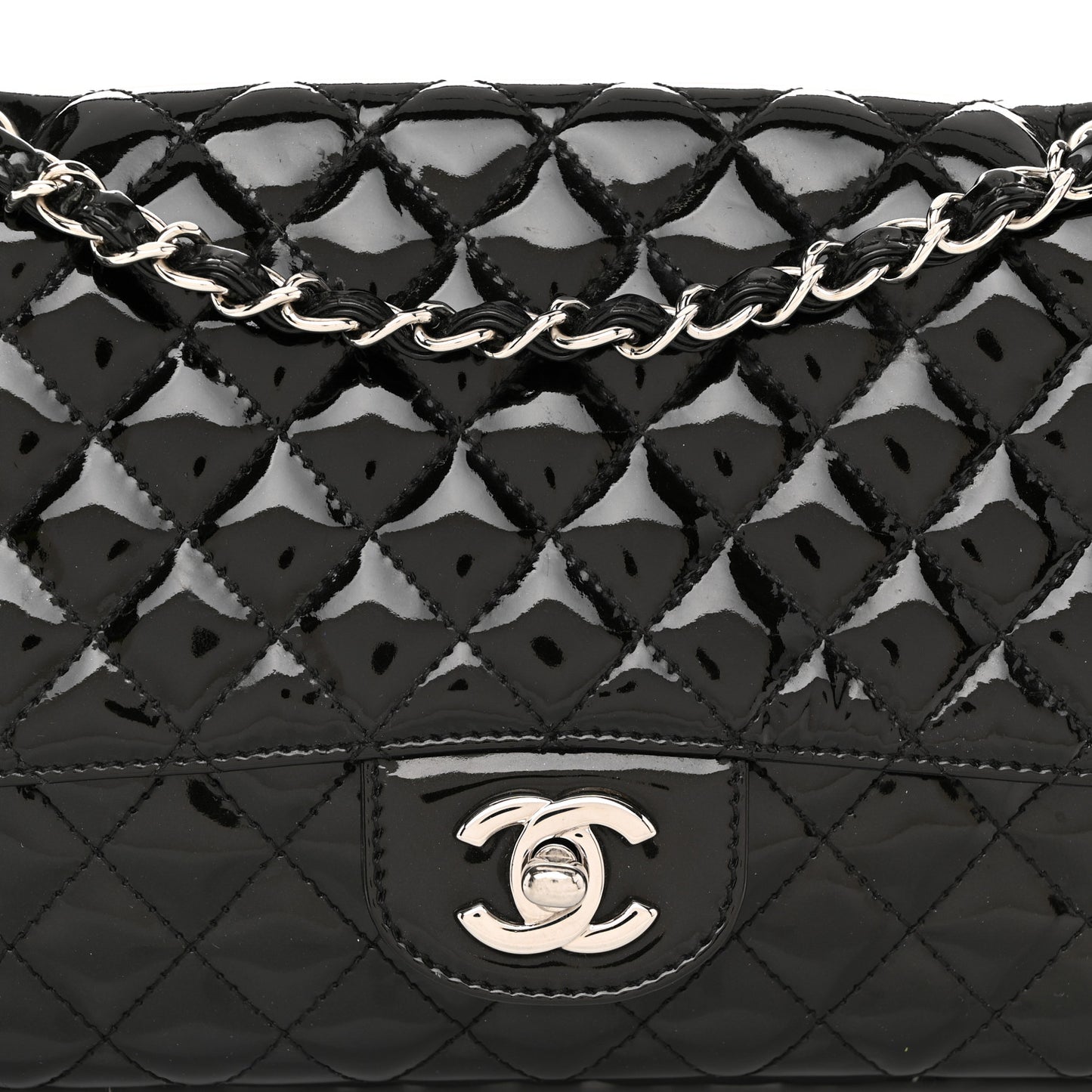Patent Quilted Secret Label Medium Flap Black