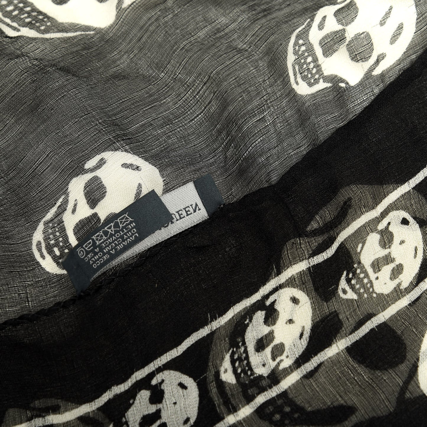 Silk Chiffon Skull Scarf Black White