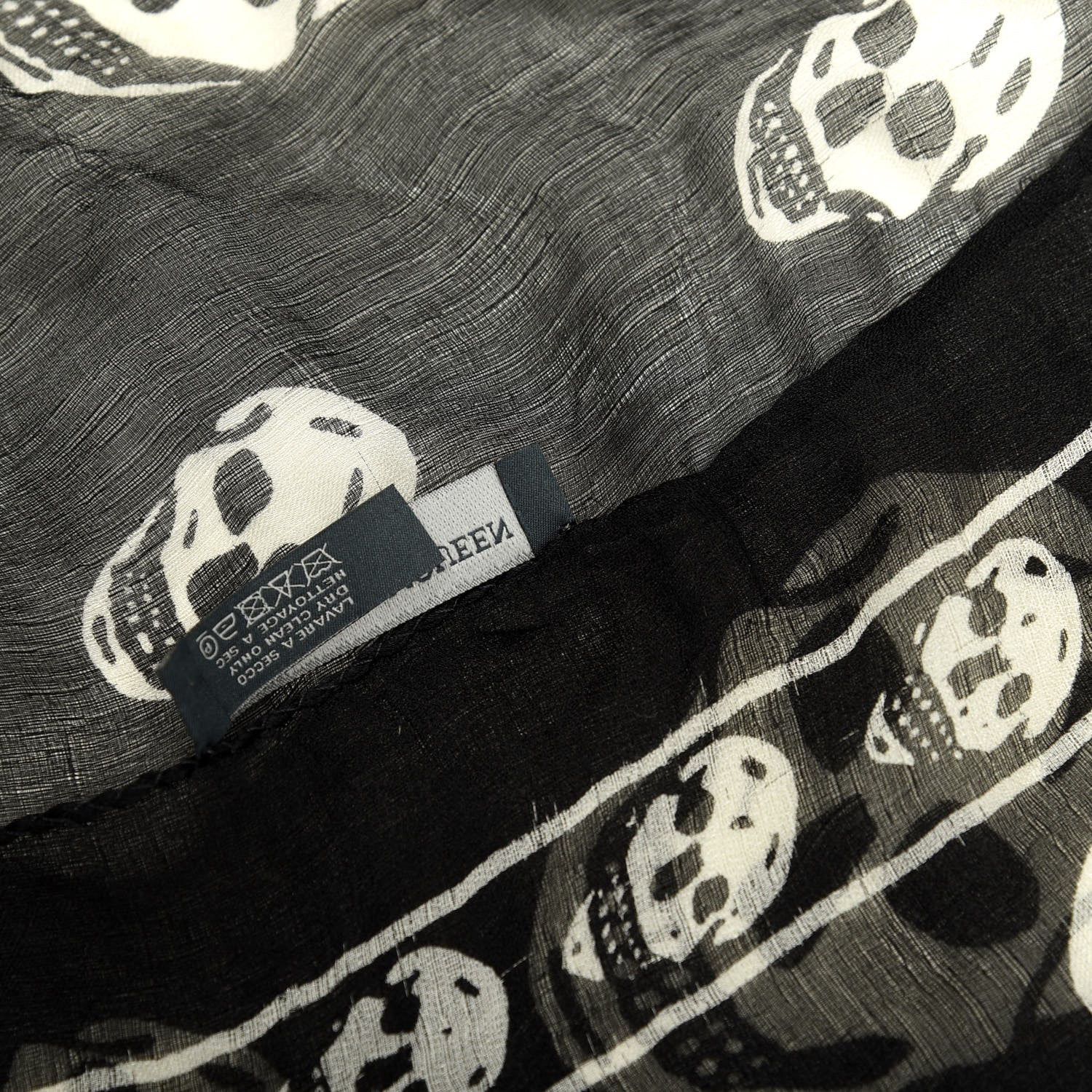 Alexander McQueen Silk Chiffon Skull Scarf Black White 4 of 4
