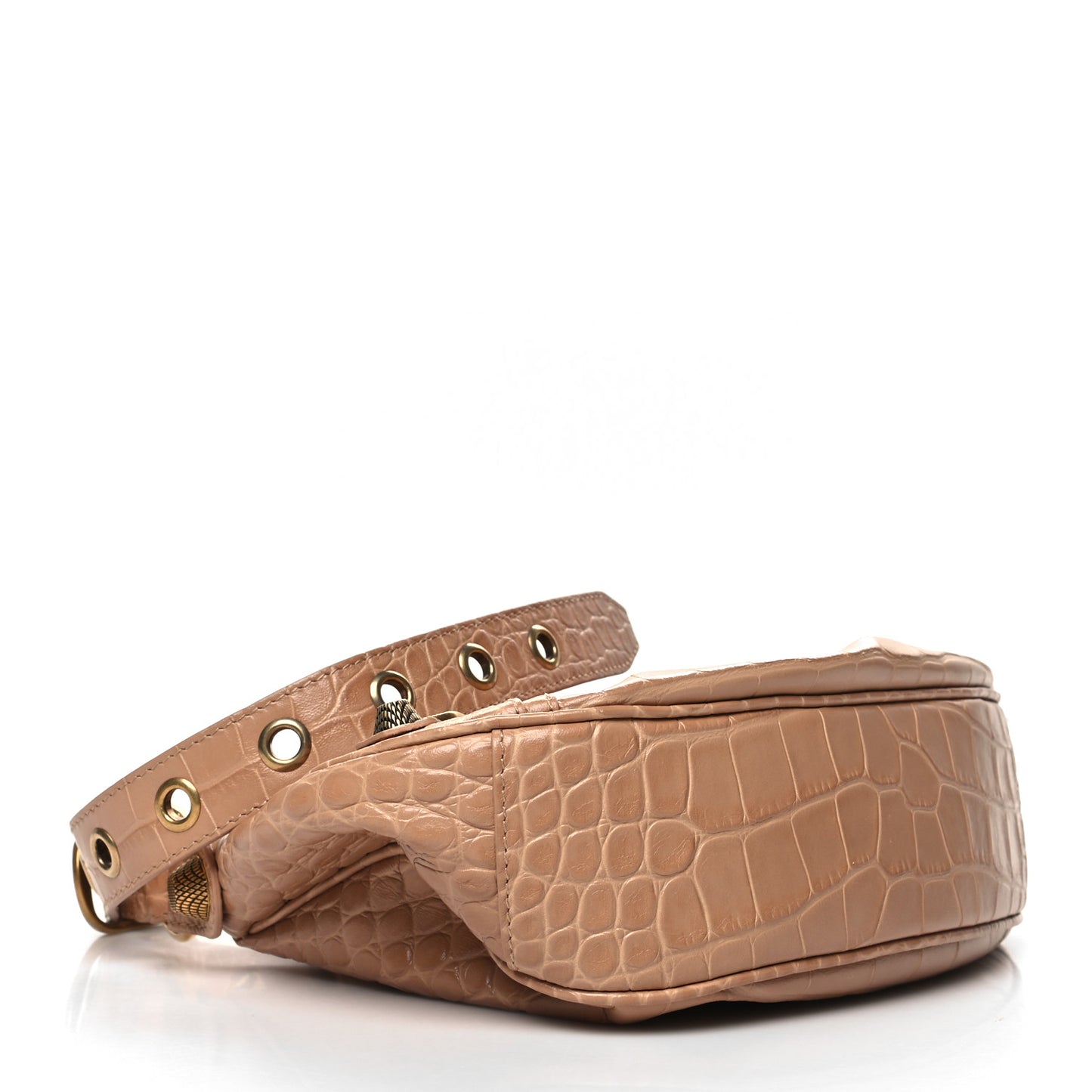 Extra Supple Calfskin Crocodile Embossed Le Cagole Shoulder Bag XS Nude Beige