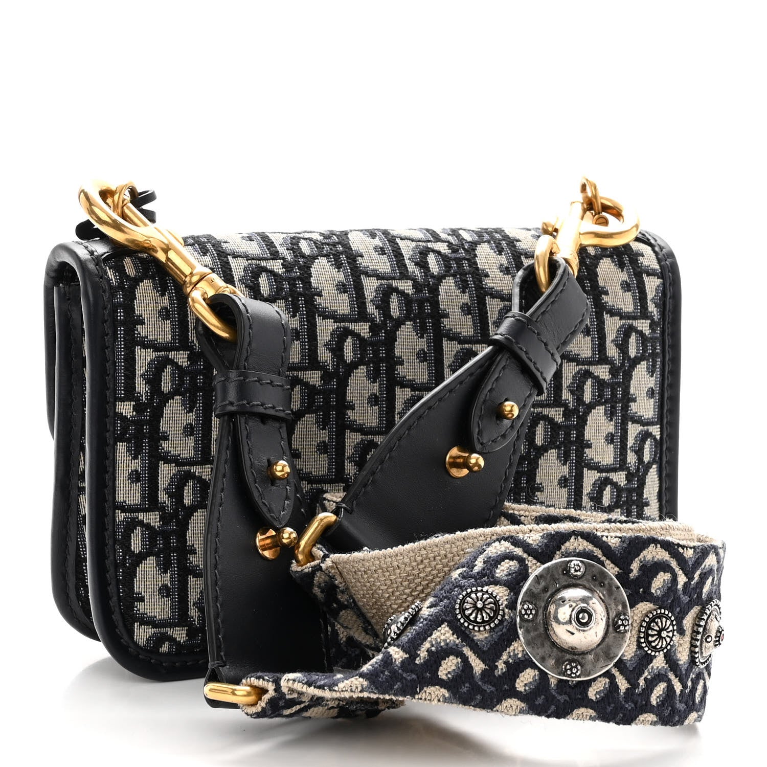 Christian Dior Oblique Small DiorAddict Flap Bag Navy Blue 3 of 10