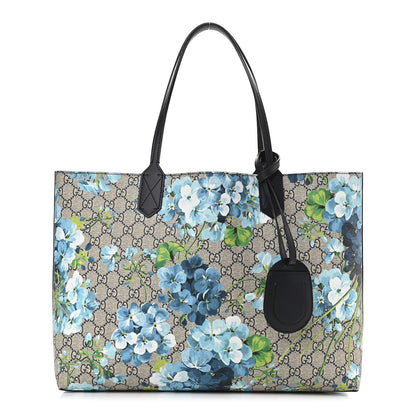 Gucci GG Supreme Monogram Blooms Medium Reversible Tote Beige Blue Navy 1 of 17